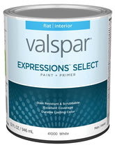 Valspar Expressions Select 4100 028.0041000.005 Latex Paint, Acrylic Base, Flat Sheen, White Base, 1 qt